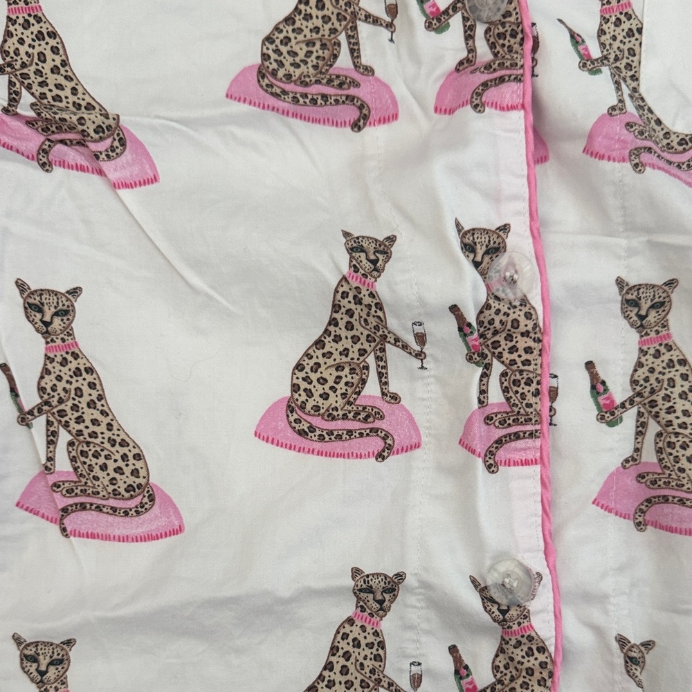 Toss Designs Leopard Print champagne pajama Shirt - White and Pink - Picture 3 of 3